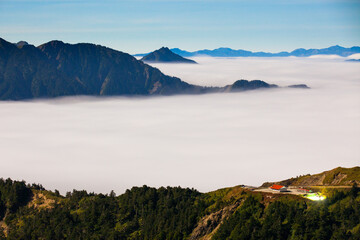 Beautiful autumn scenery in Taiwan, The fallen leaves beautiful color picture, Asia - Beautiful landscape of highest mountains blue sky in fall seaon at Taroko National Park, Taiwan