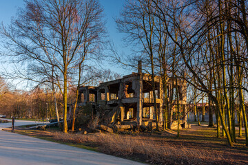 Historic WW2 barracks on the Westerplatte Peninsula on the Baltic Sea, Poland