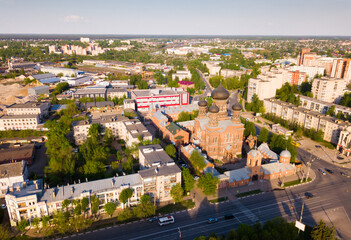 Aerial view of Vvedenskaya church at city Ivanovo. Russia