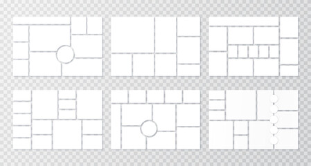 Moodboard grid. Collage template. Set of mood board layouts. Frame banner with photo pictures. Photography album. Mosaic horizontal backgrounds. Presentation mockup. Vector minimalist illustration