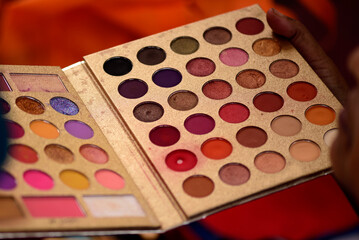 Close up of multi colored eyeshadow palette