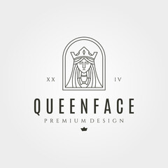 queen face logo vector line art minimalism illustration design, goddess emblem vector design