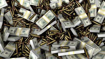 Mix of money and bullets. Concept of war 3d render