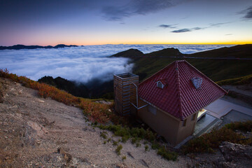 Beautiful autumn scenery in Taiwan, The fallen leaves beautiful color picture, Asia - Beautiful landscape of highest mountains blue sky in fall seaon at Taroko National Park, Taiwan