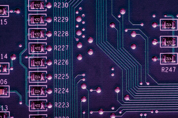 Microelectronics, chips soldered to the board. Numbers and letters of technical data symbols