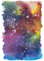 Colorful watercolor backround with splashes and babbles
