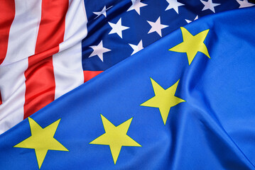 Flags of USA and European Union as background