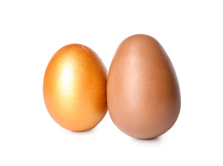 Yummy chocolate Easter eggs on white background