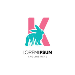 Letter K Initial Rabbit Logo Design Vector Icon Graphic Illustration Background Template