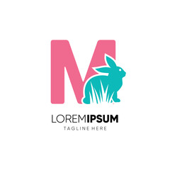 Letter M Initial Rabbit Logo Design Vector Icon Graphic Illustration Background Template