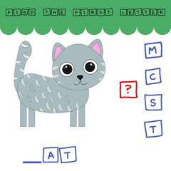 find the first letter of the word cat and connect. Educational game for children