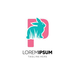 Letter P Initial Rabbit Logo Design Vector Icon Graphic Illustration Background Template