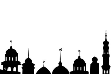 Ramadan, Eid ai-fitr,New year Muharram islamic religion Symbols with Mosques Dome black silhouette isolated on white background. arabic,Eid al-adha,mubarak  Muslim,arab concept.