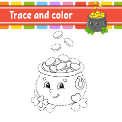 Trace and color. Coloring page for kids. Handwriting practice. Education developing worksheet. Activity page. Game for toddlers. St. Patrick's day.