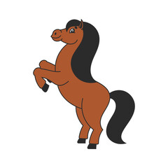 Horse reared up. The farm animal stands on its hind legs. Cartoon style. Simple flat vector illustration.