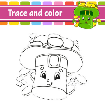 Trace and color. Coloring page for kids. Handwriting practice. Education developing worksheet. Activity page. Game for toddlers. St. Patrick's day.
