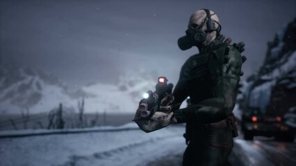 Disgusting aggressive zombies prepare to take over the world and carnage. The concept of a zombie invader attack. The animation is ideal for backgrounds about war, fiction and militarism.