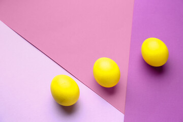 Painted eggs for Easter celebration on color background