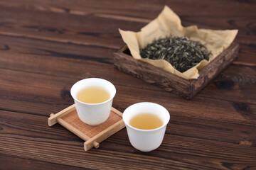 Fototapeta na wymiar Soaked green tea and tea