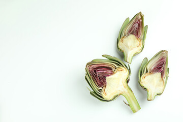 Concept of healthy food with artichoke, space for text