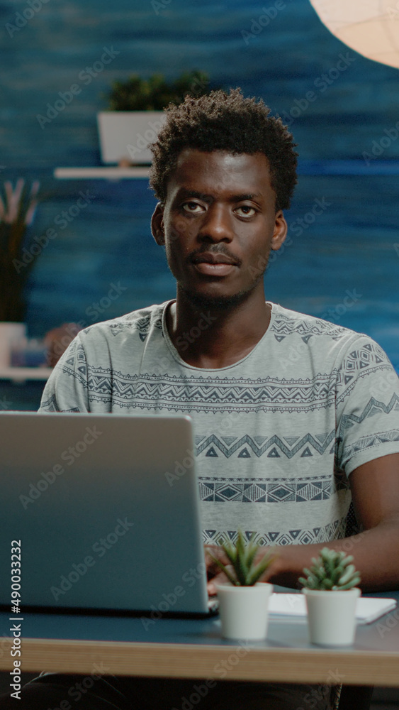 Aufkleber entrepreneur using laptop for remote online work. corporate worker typing on keyboard, working from 
