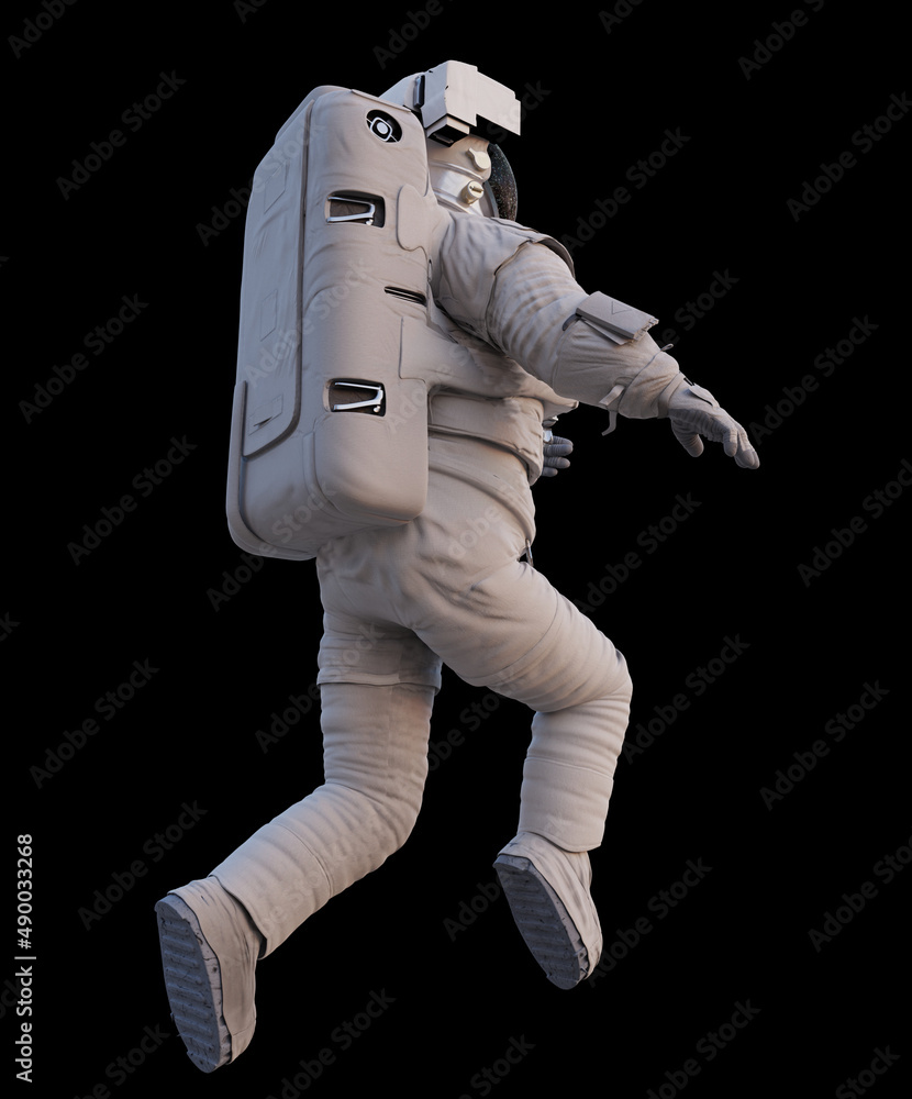 Sticker astronaut in outer space, isolated on black background