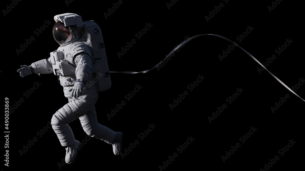 Canvas Prints astronaut with safety cable in outer space, isolated on black background