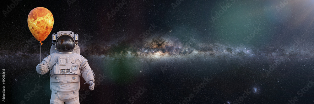 Canvas Prints astronaut with planet venus balloon, background with empty space