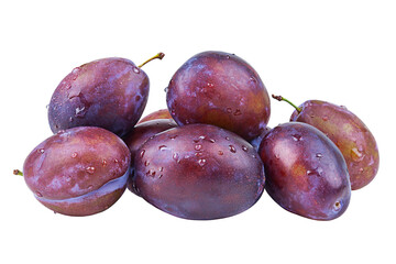 Fresh plums with water drops isolated on a white background.