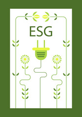 Poster design for sustainable living. ESG, green energy and sustainable industry. The concept of environmental, social and corporate governance, the development of alternative energy sources.