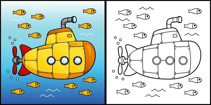 Submarine Coloring Page Vehicle Illustration