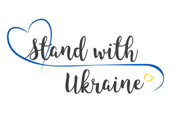 We stand with Ukraine lettering with blue and yellow hearts