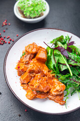 meat stewed tomato sauce pork beef chicken fresh healthy meal food diet snack on the table copy space food background 
