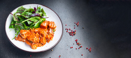 meat stewed tomato sauce pork beef chicken fresh healthy meal food diet snack on the table copy space food background 