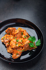 meat stewed tomato sauce pork beef chicken fresh healthy meal food diet snack on the table copy space food background 