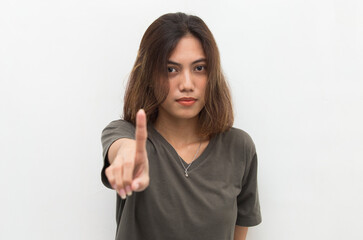 Asian woman with stop gesture with her hand
