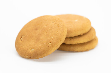 biscuit over on white background,selective focus