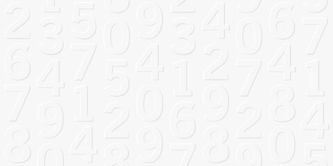 White mono chrome pattern with volume 3d numbers on it, play of light and shadow, letters forming texture, wallpaper background cover