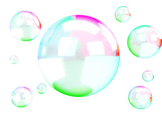 虹色に輝くシャボン玉の3Dイメージ