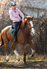Fototapeta premium Young girl riding a horse