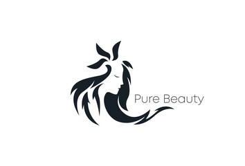 woman hair leaf salon circle gold gradient logo design