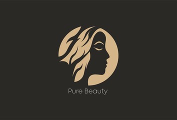 woman hair leaf salon circle gold gradient logo design
