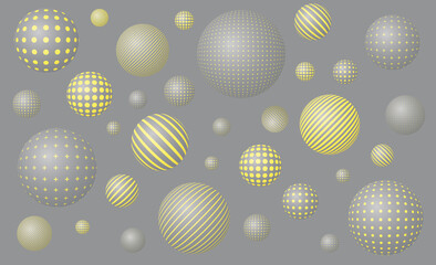 Abstract background with flying patterned spheres