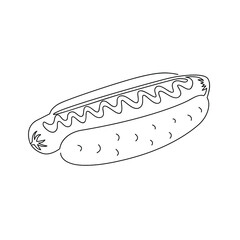Hot dog on a white background. Drawn with one continuous line. Isolated stock vector illustration