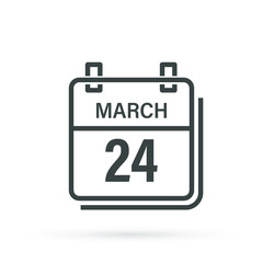 March 24, Calendar icon with shadow. Day, month. Flat vector illustration.