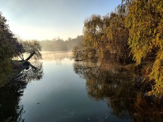 Misty morning on the lake - autumn morning