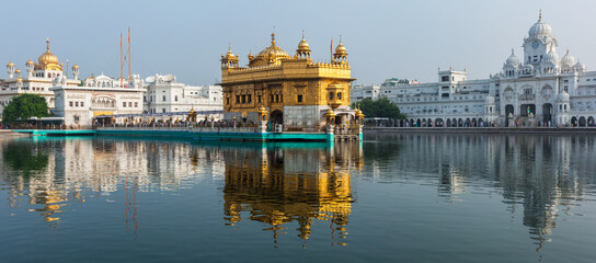 Panorama of Sikh gurdwara Golden Temple (Harmandir Sahib). Amritsar, Punjab, India