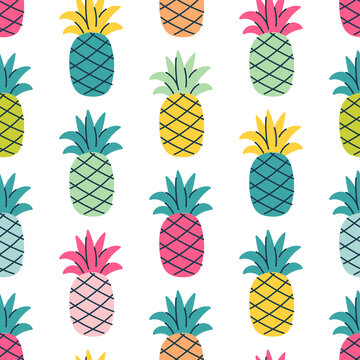 Seamless pattern with colored pineapples