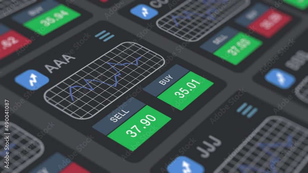 Poster close-up of a computer screen, web interface for a financial app, realtime stock market data and cha