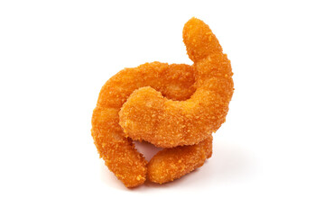 Shrimps in breadcrumbs, isolated on white background.